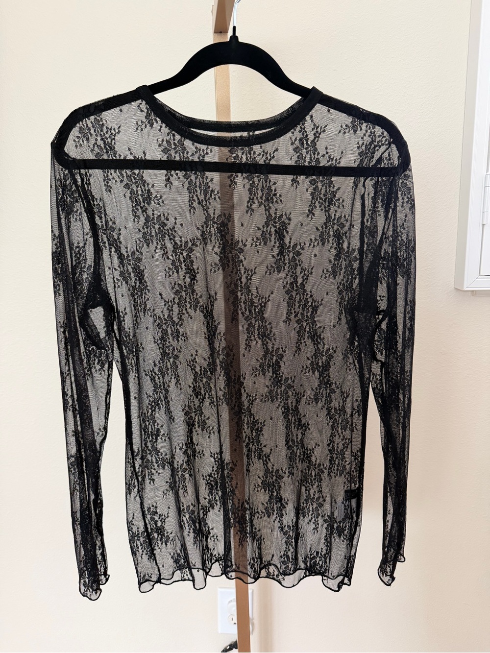 Black Floral Sheer Lace Long Sleeve Top